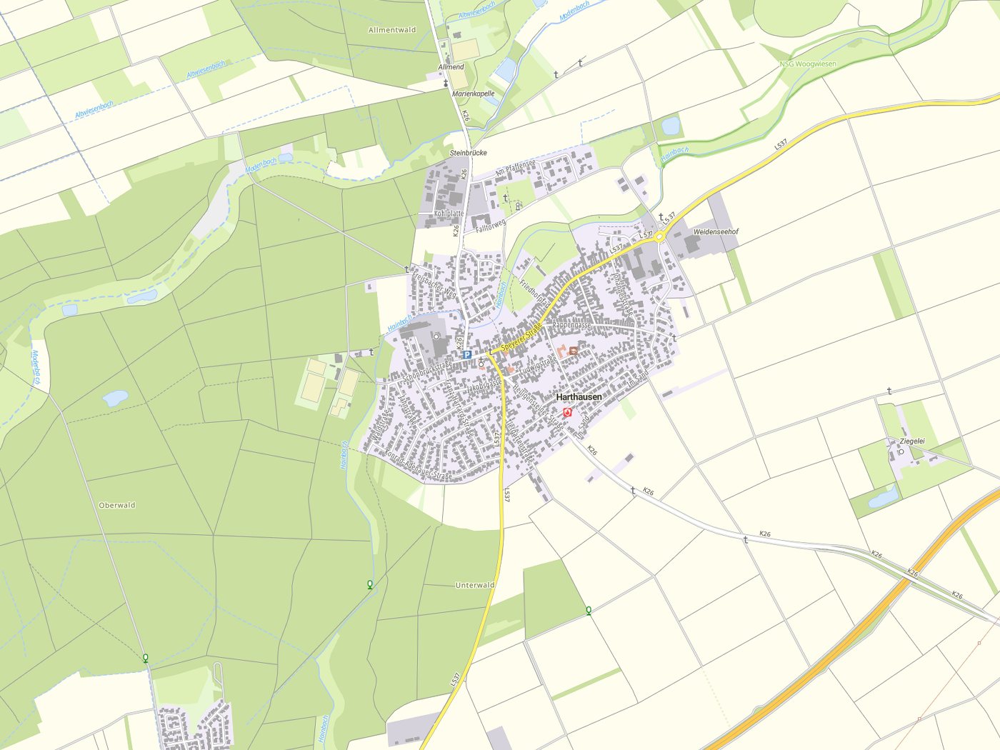 Kartenausschnitt Harthausen mit Gewässern
