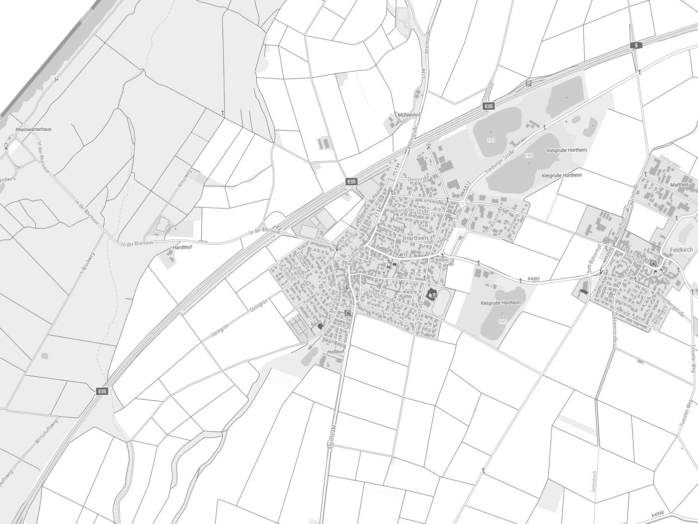 Kartenausschnitt Hartheim am Rhein mit Gewässern