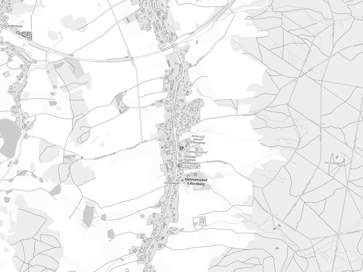 Kartenausschnitt Hartmannsdorf b. Kirchberg mit Gewässern