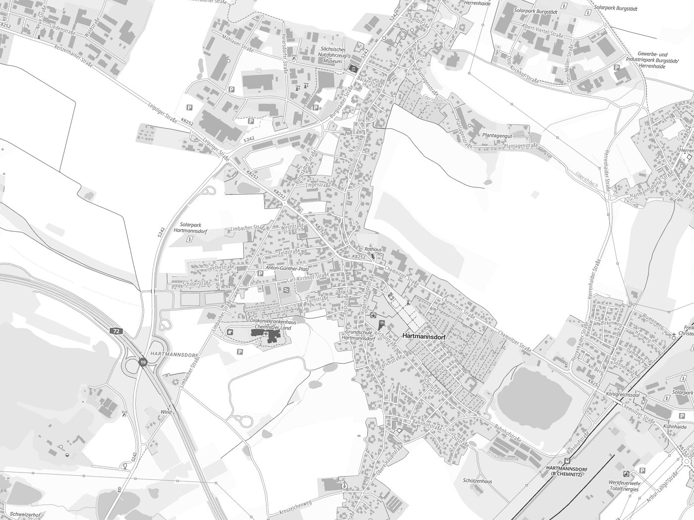Kartenausschnitt Hartmannsdorf mit Gewässern