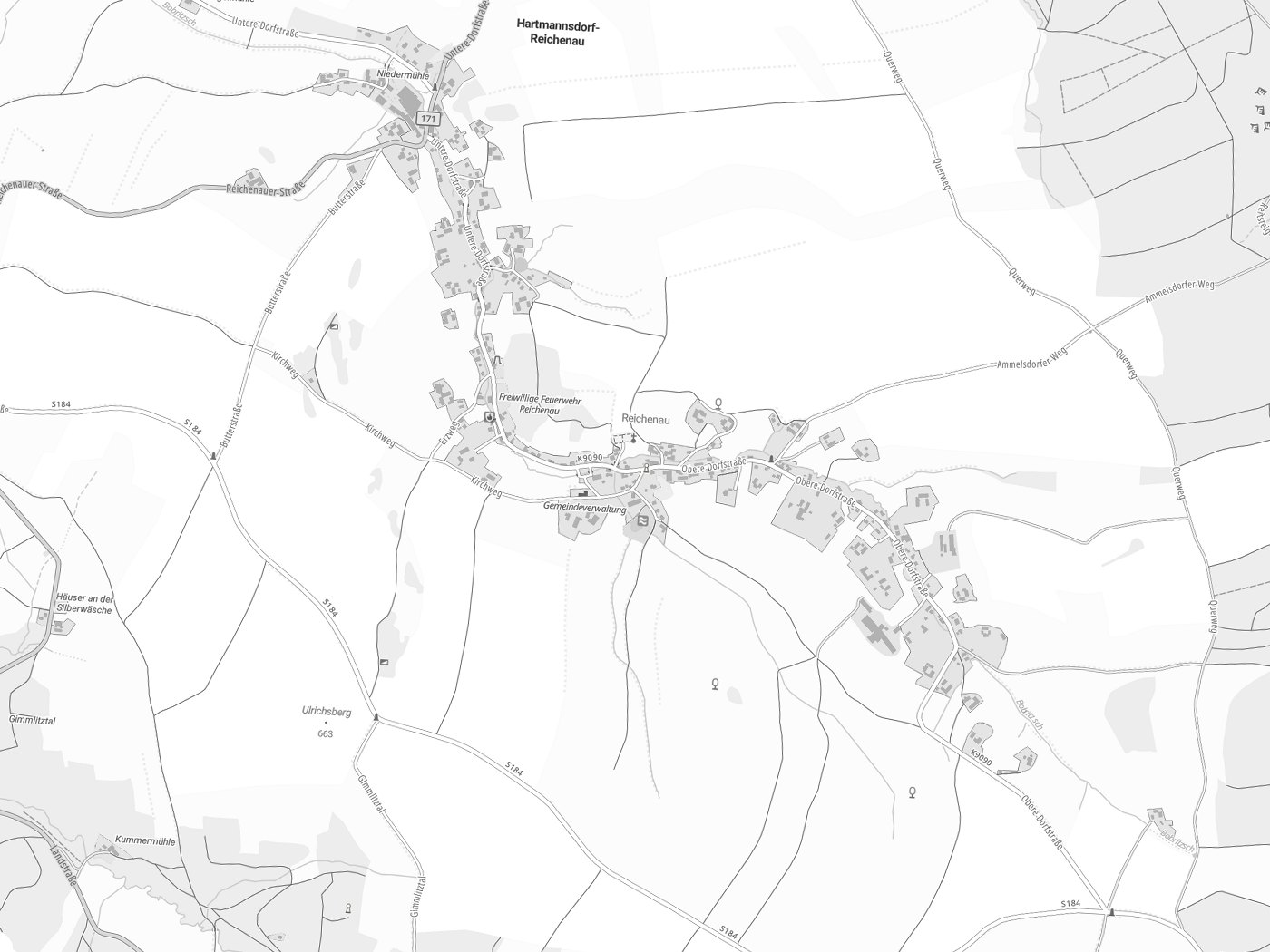 Kartenausschnitt Hartmannsdorf-Reichenau mit Gewässern