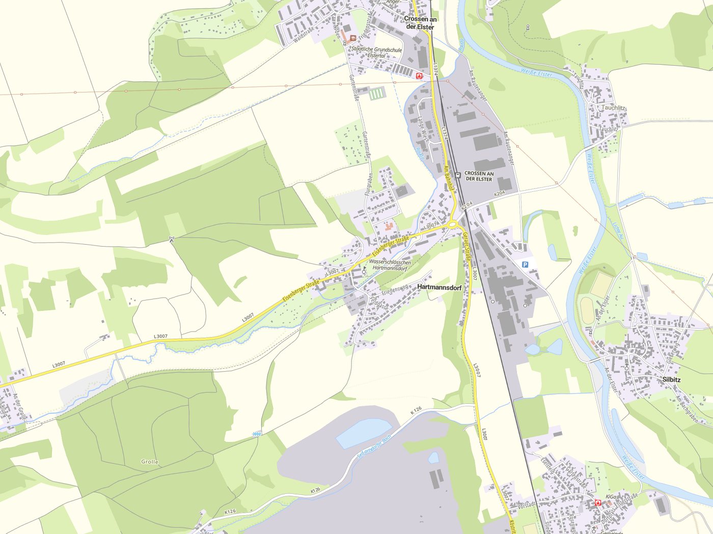Kartenausschnitt Hartmannsdorf mit Gewässern