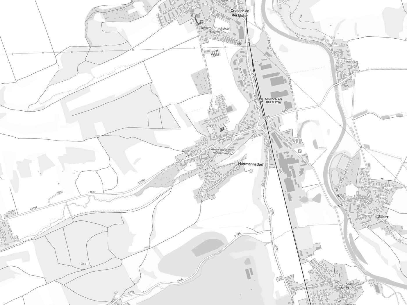 Kartenausschnitt Hartmannsdorf mit Gewässern
