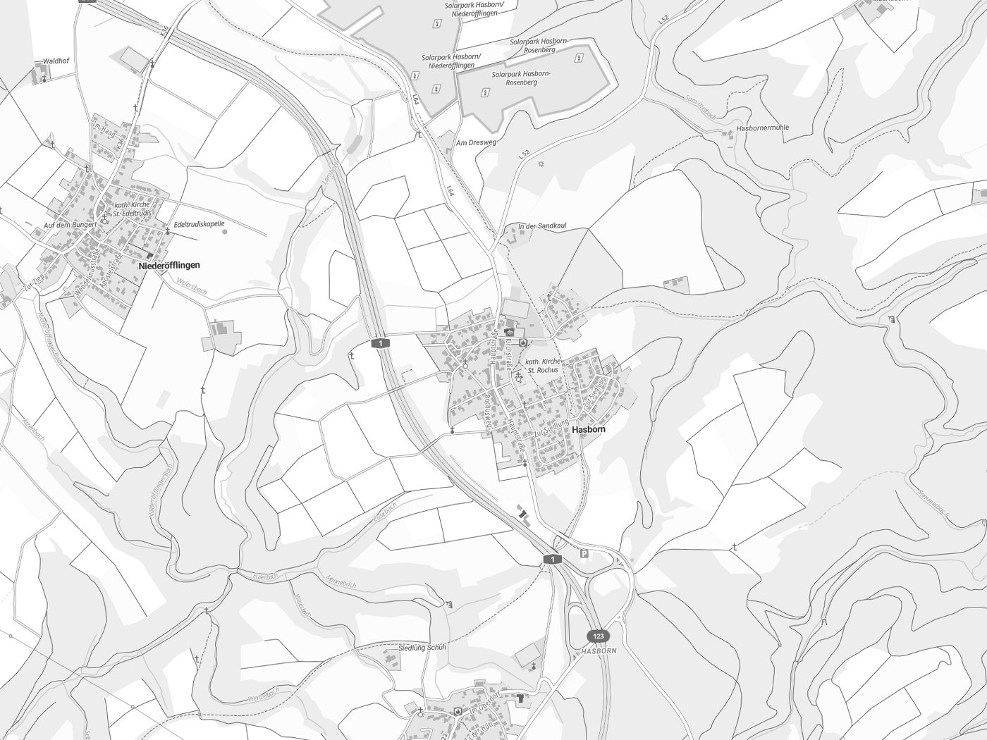 Kartenausschnitt Hasborn mit Gewässern