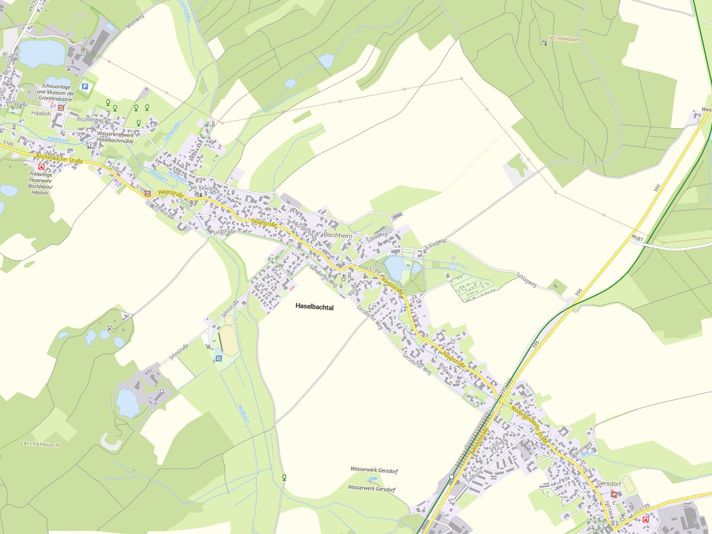 Kartenausschnitt Haselbachtal mit Gewässern