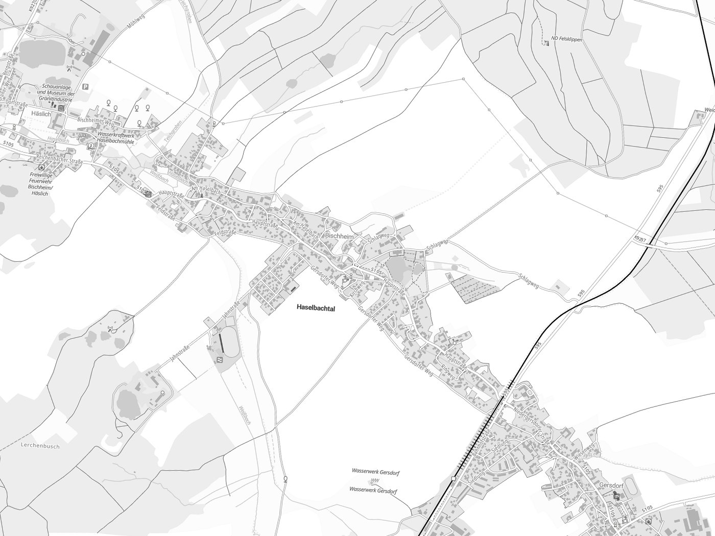 Kartenausschnitt Haselbachtal mit Gewässern