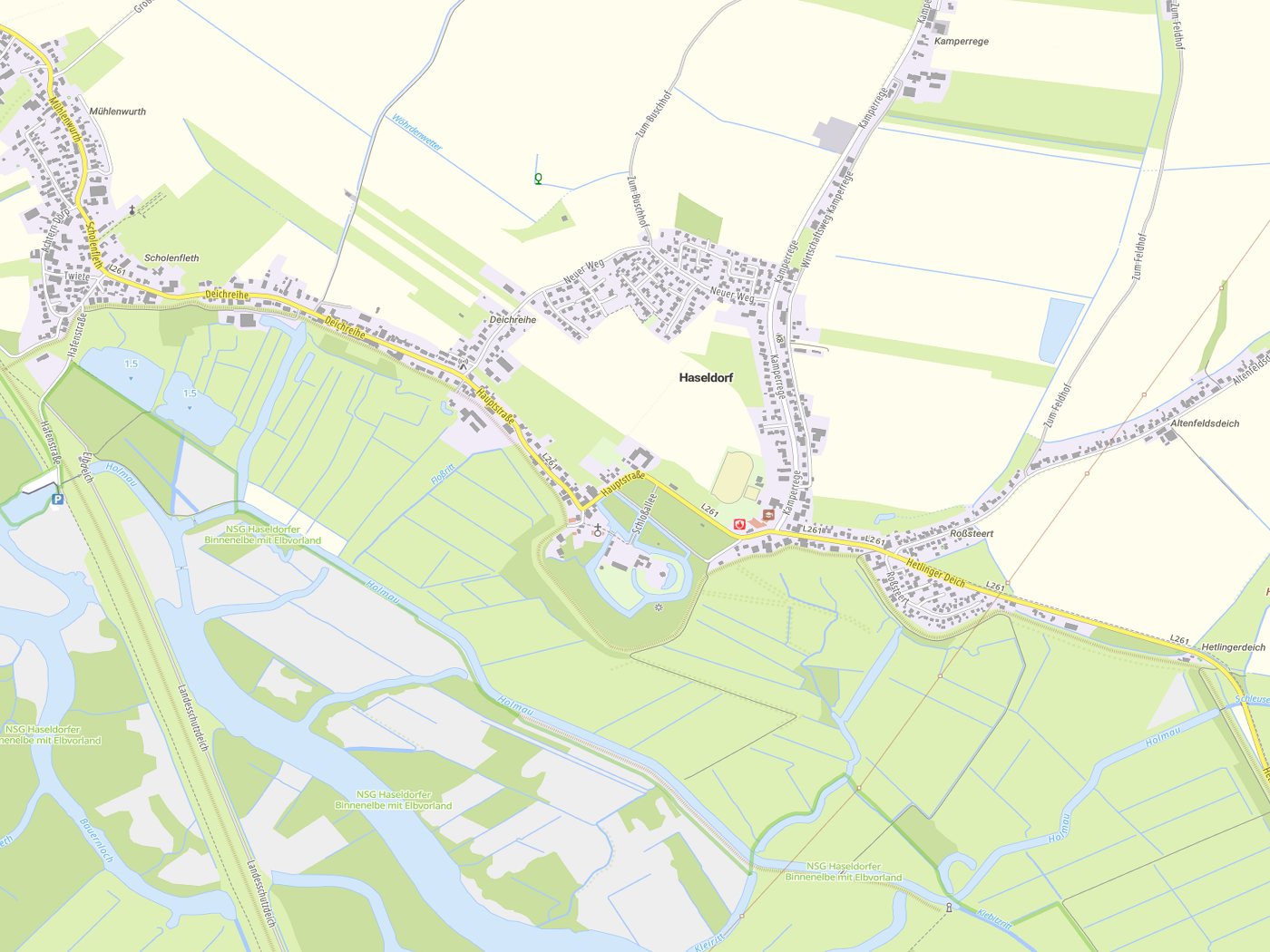 Kartenausschnitt Haseldorf mit Gewässern