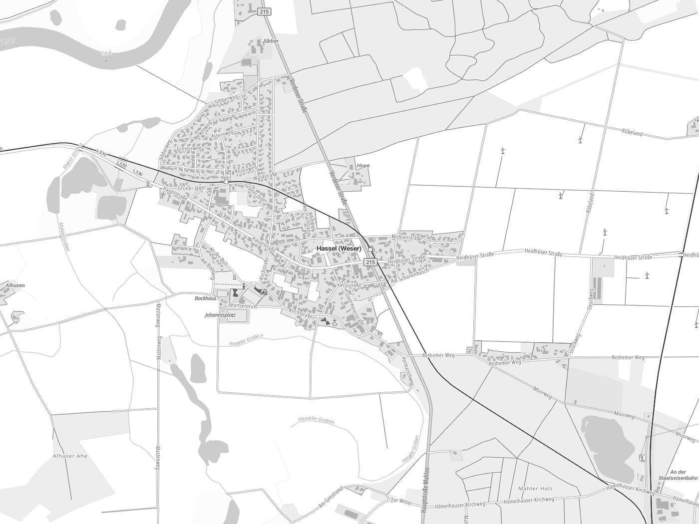 Kartenausschnitt Hassel (Weser) mit Gewässern