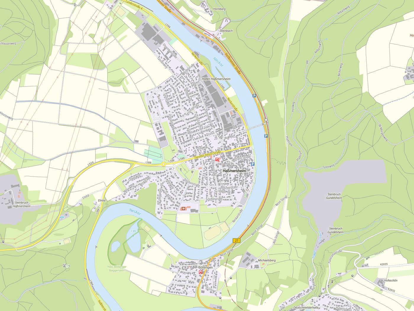 Kartenausschnitt Haßmersheim mit Gewässern