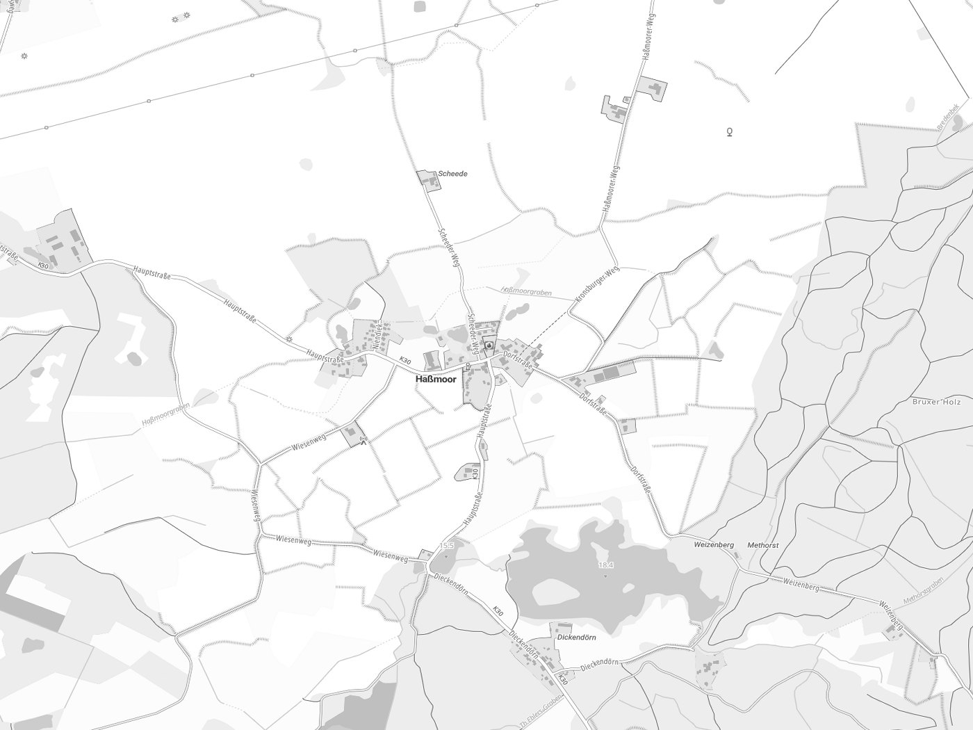 Kartenausschnitt Haßmoor mit Gewässern