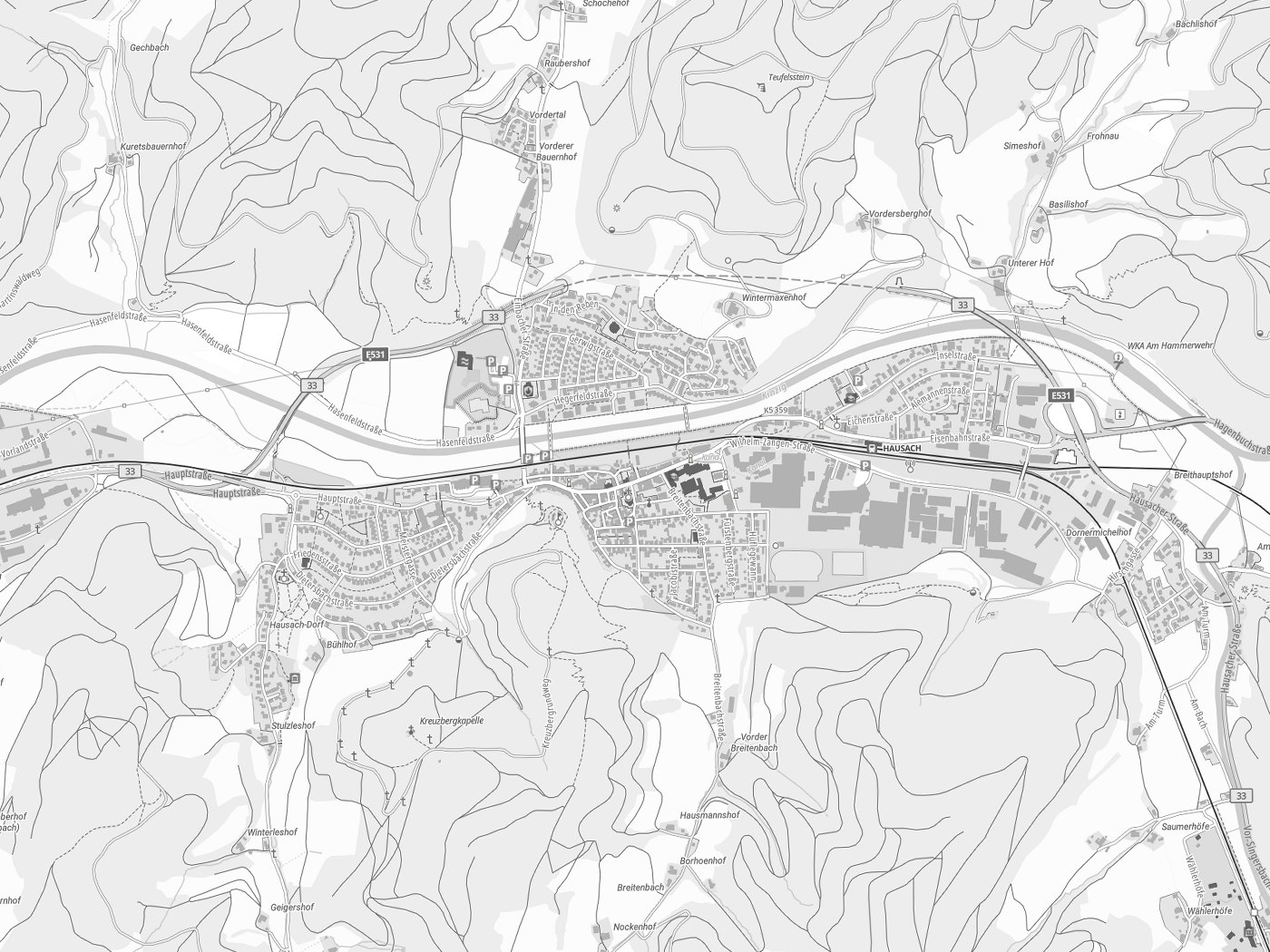 Kartenausschnitt Hausach mit Gewässern
