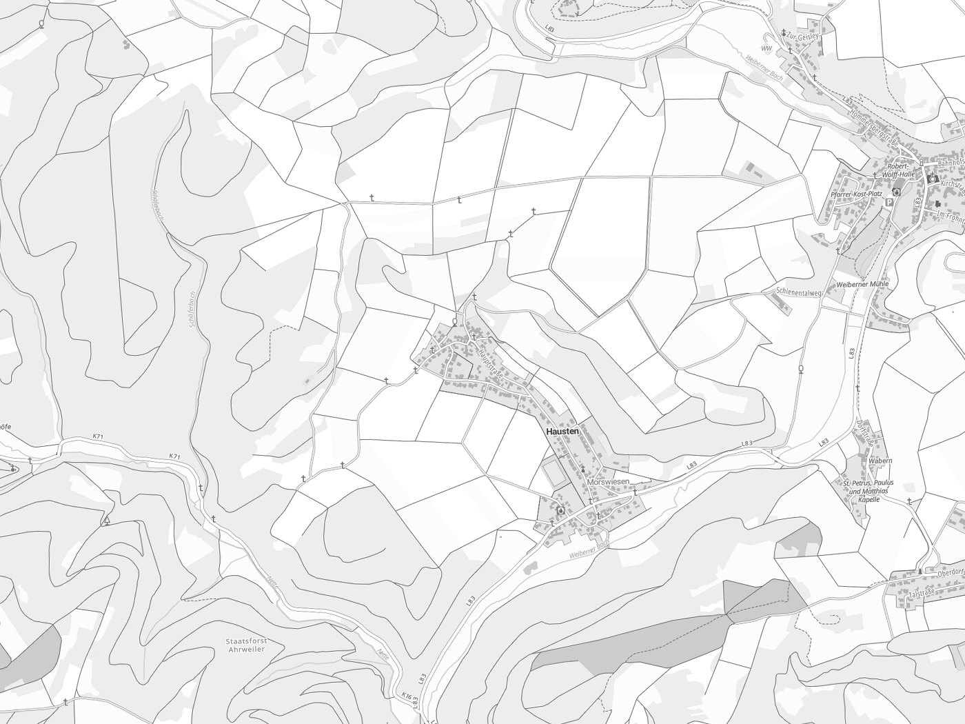Kartenausschnitt Hausten mit Gewässern