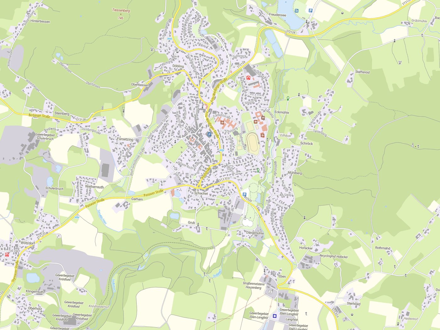 Kartenausschnitt Hauzenberg mit Gewässern