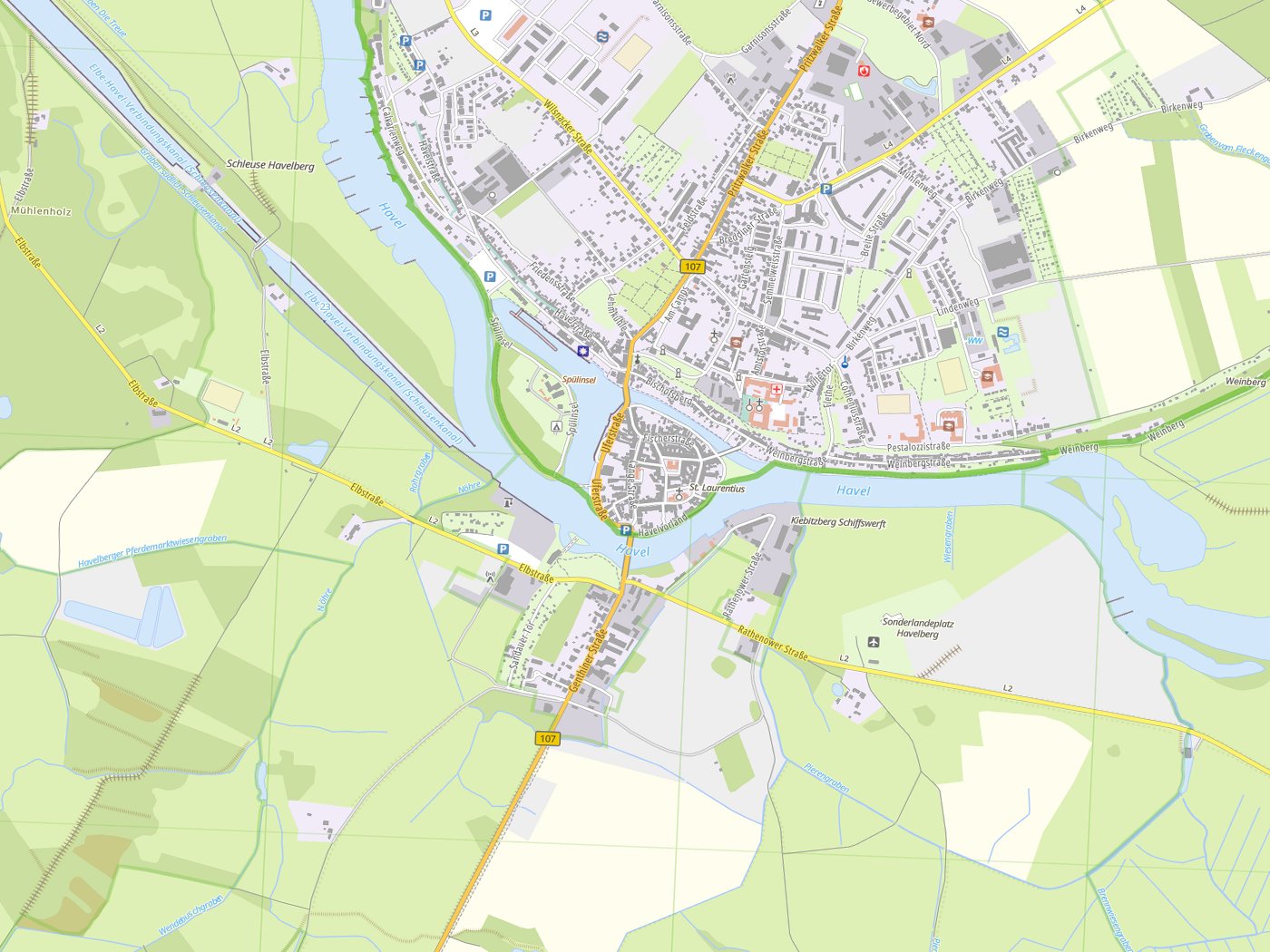 Kartenausschnitt Havelberg mit Gewässern