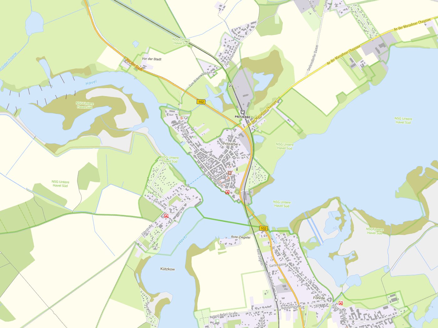 Kartenausschnitt Havelsee mit Gewässern