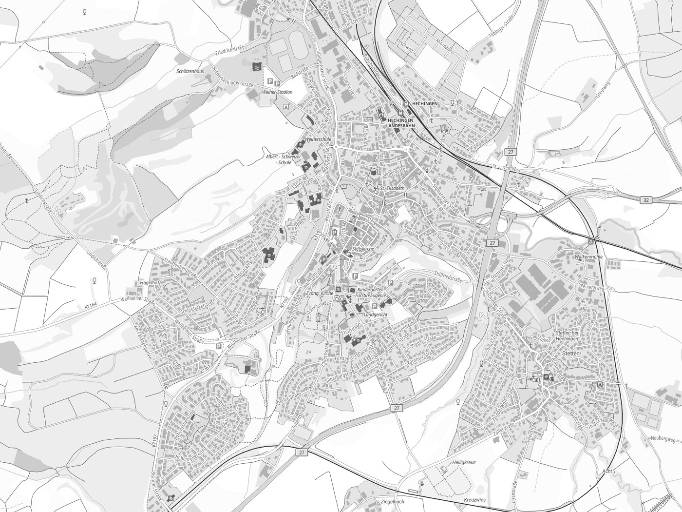 Kartenausschnitt Hechingen mit Gewässern
