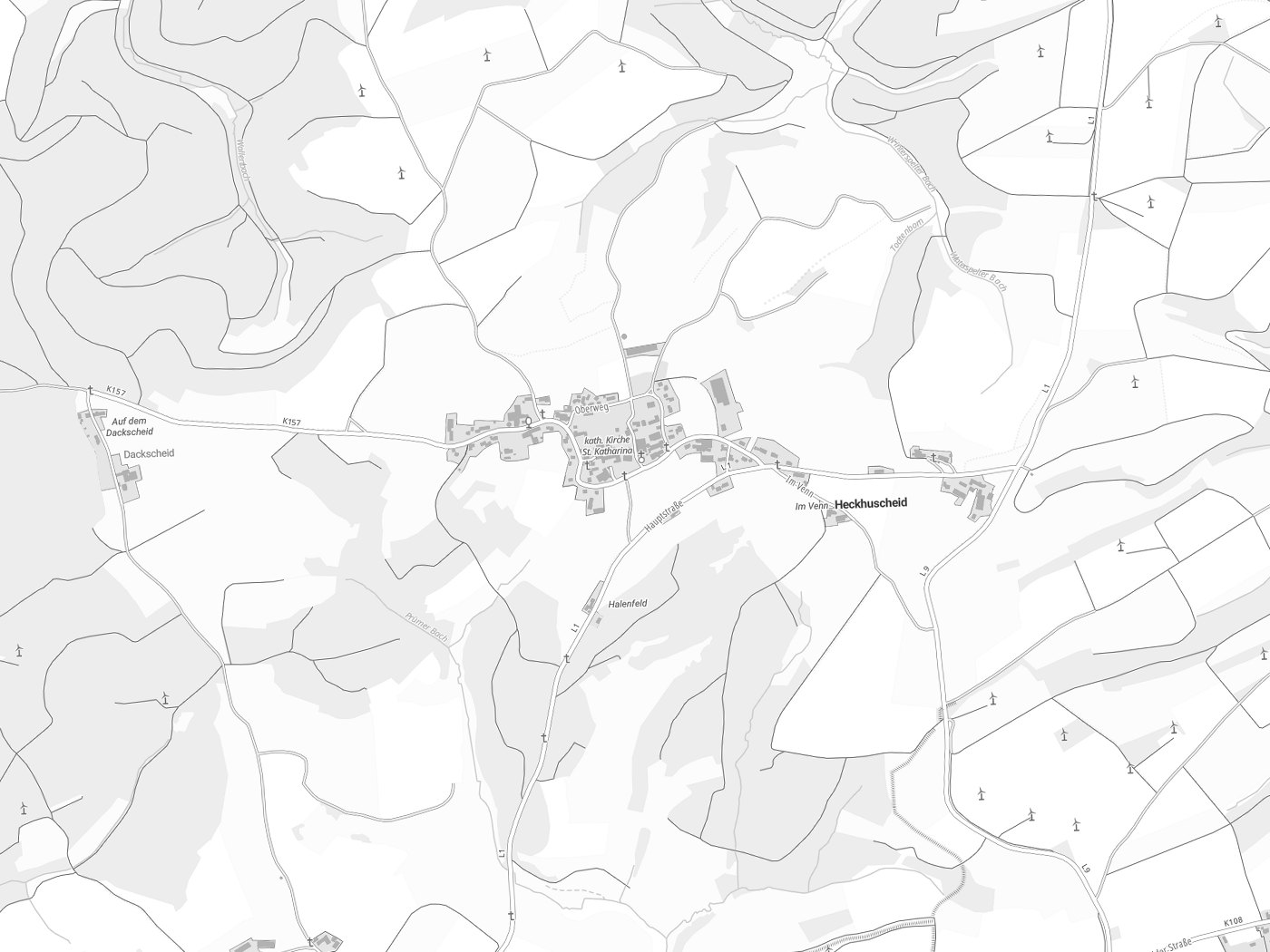 Kartenausschnitt Heckhuscheid mit Gewässern