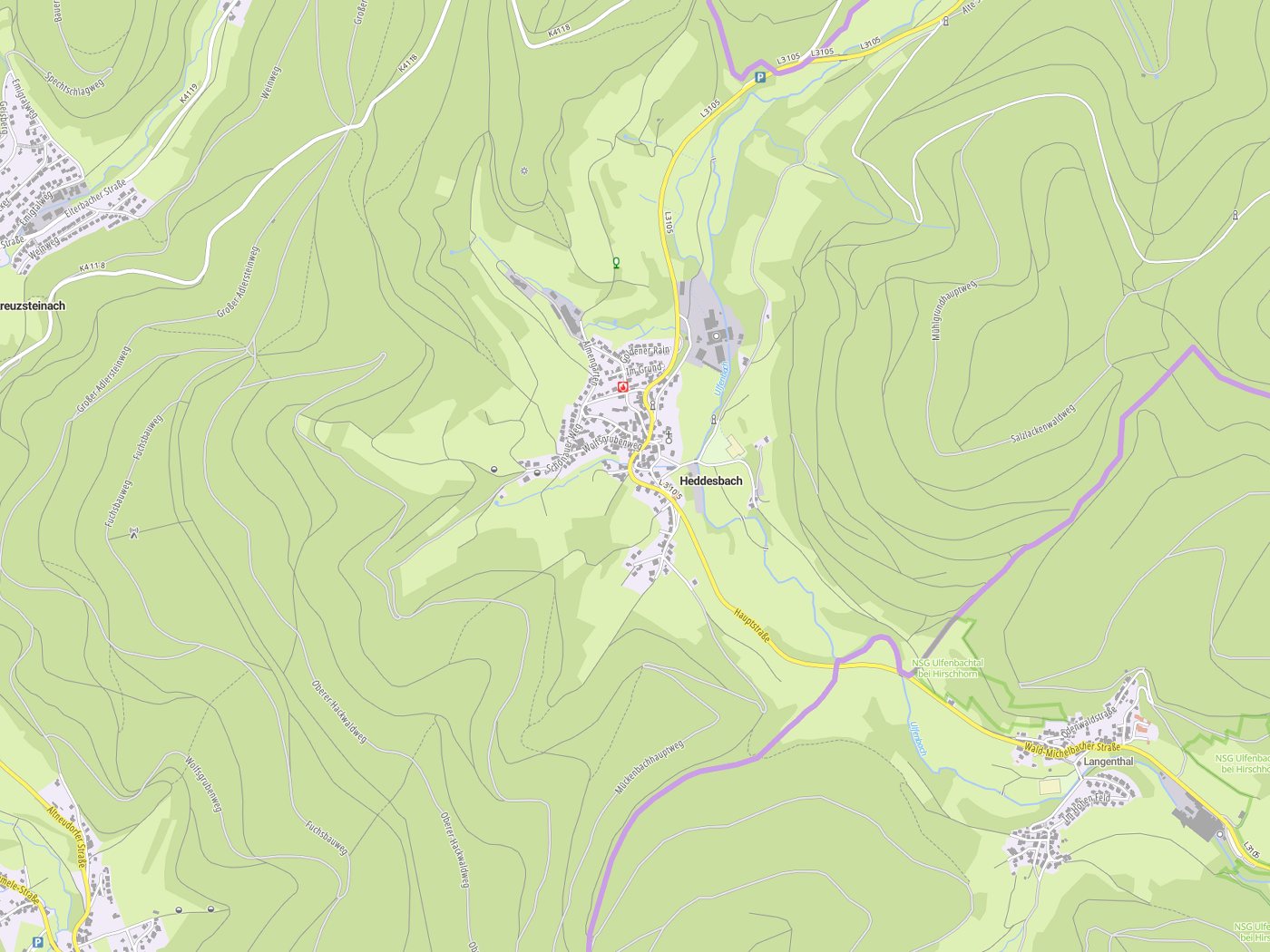 Kartenausschnitt Heddesbach mit Gewässern