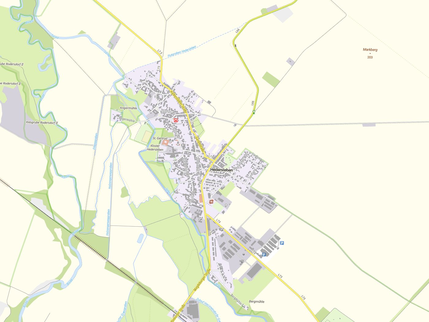 Kartenausschnitt Hedersleben mit Gewässern