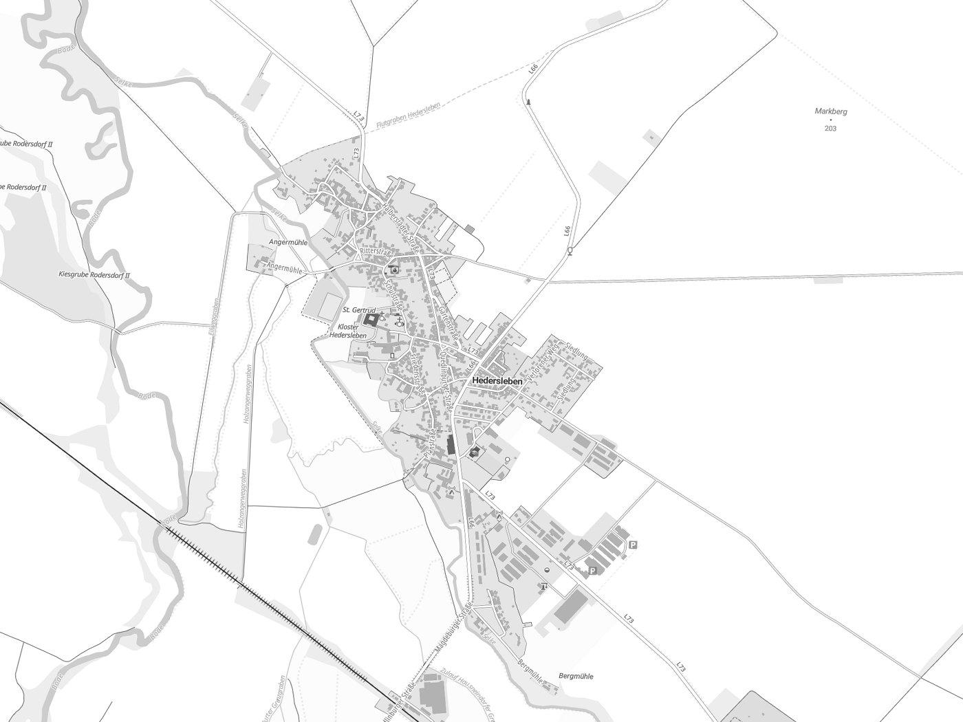 Kartenausschnitt Hedersleben mit Gewässern