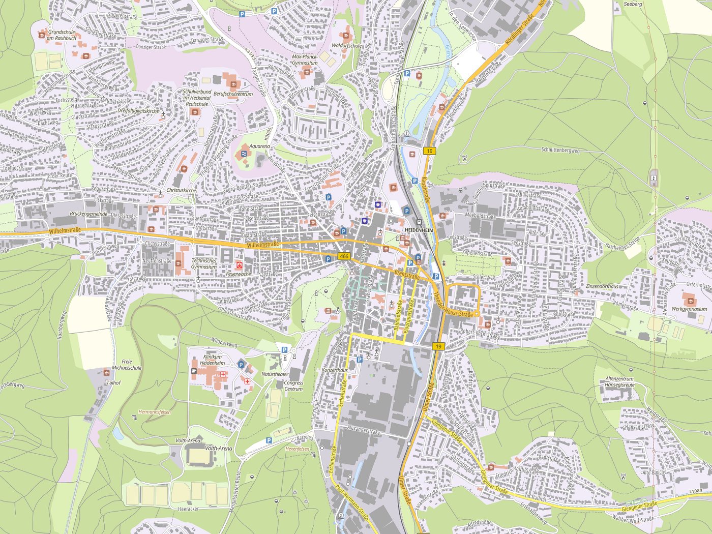 Kartenausschnitt Heidenheim an der Brenz mit Gewässern