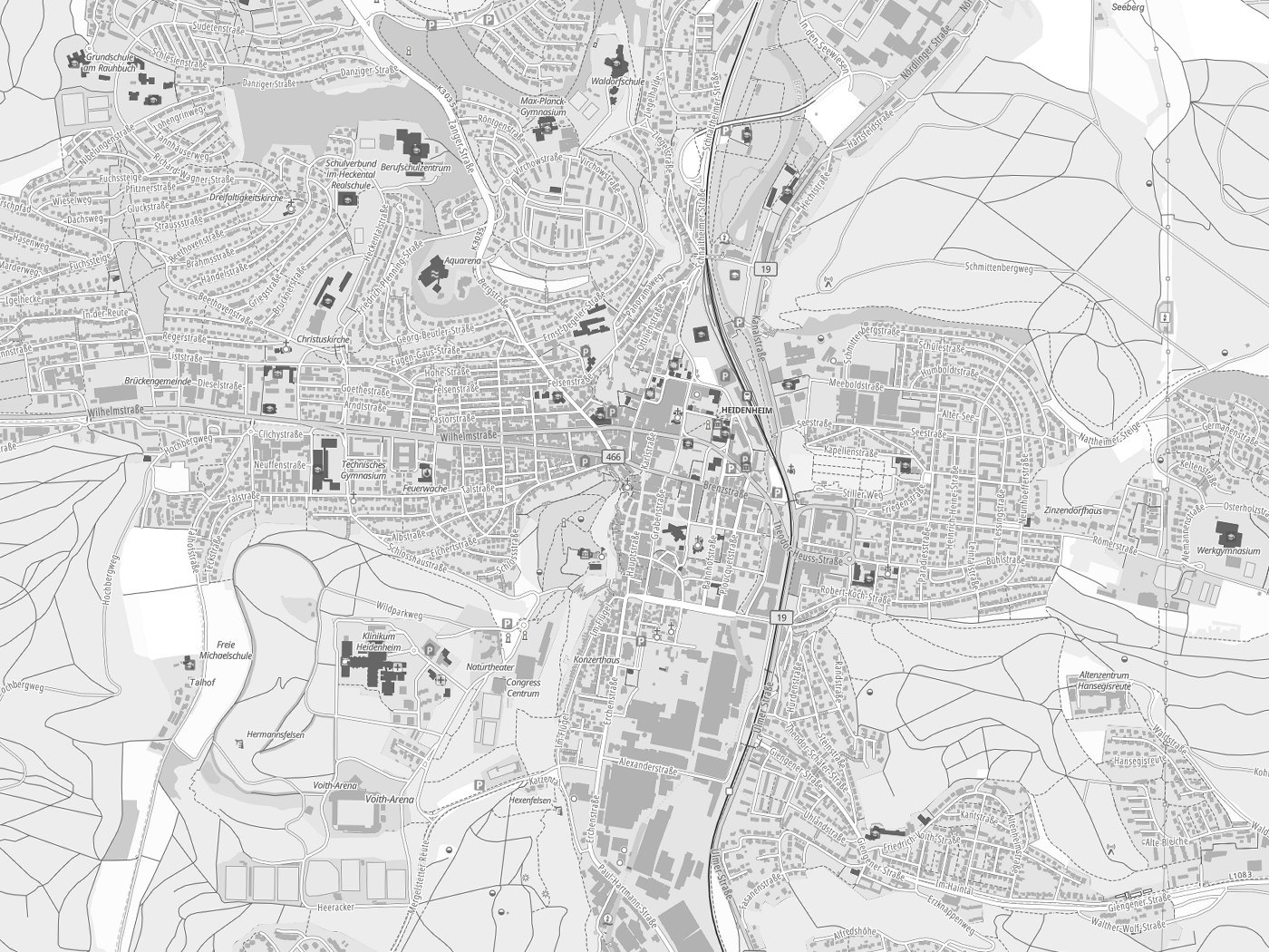 Kartenausschnitt Heidenheim an der Brenz mit Gewässern