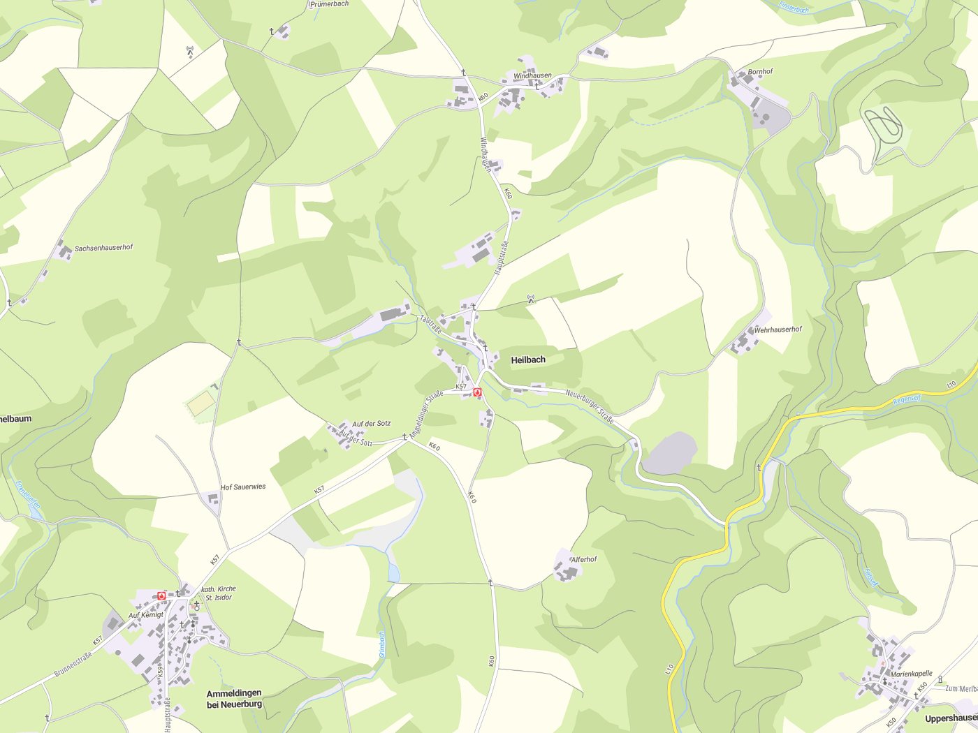 Kartenausschnitt Heilbach mit Gewässern