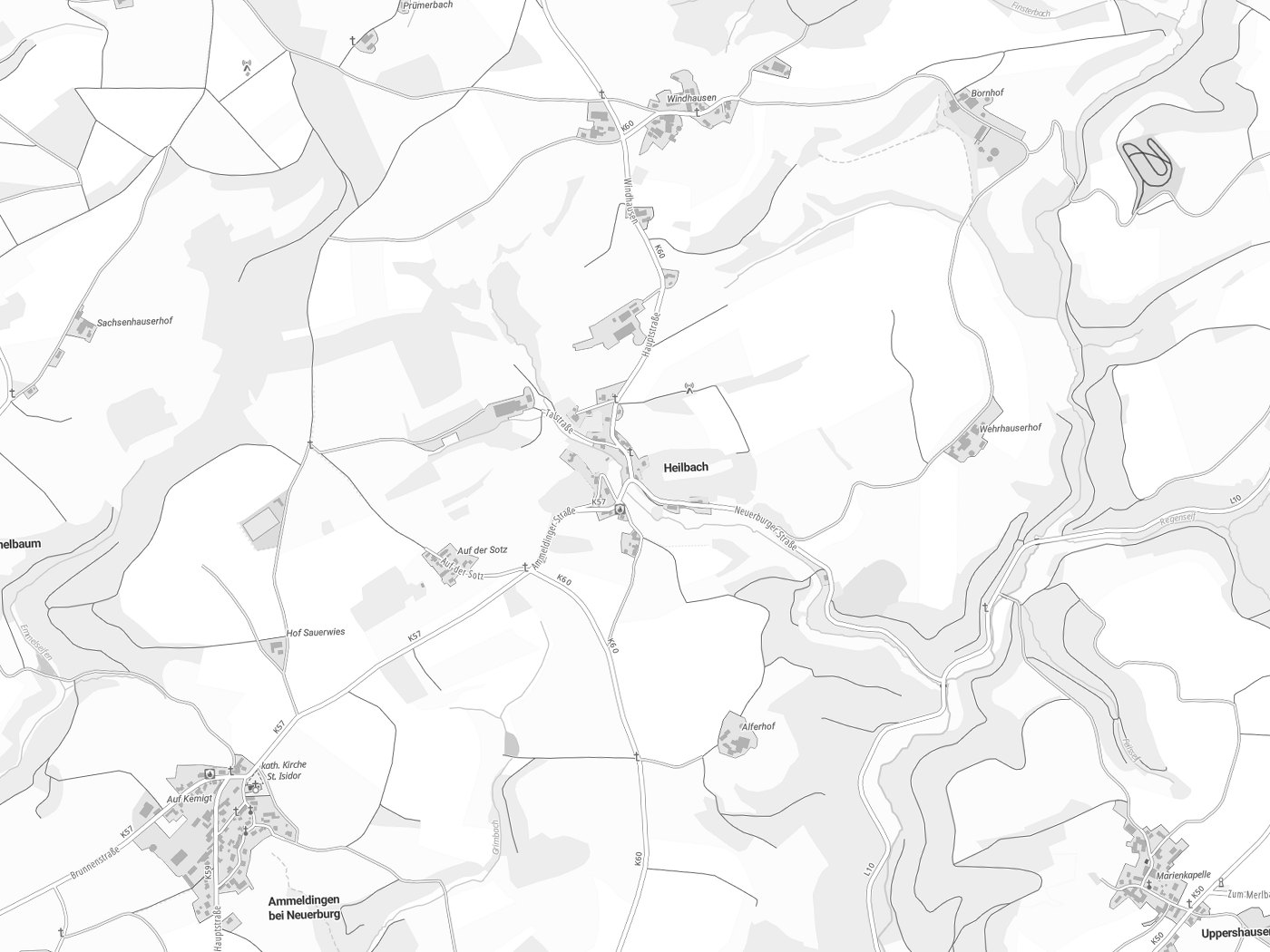 Kartenausschnitt Heilbach mit Gewässern