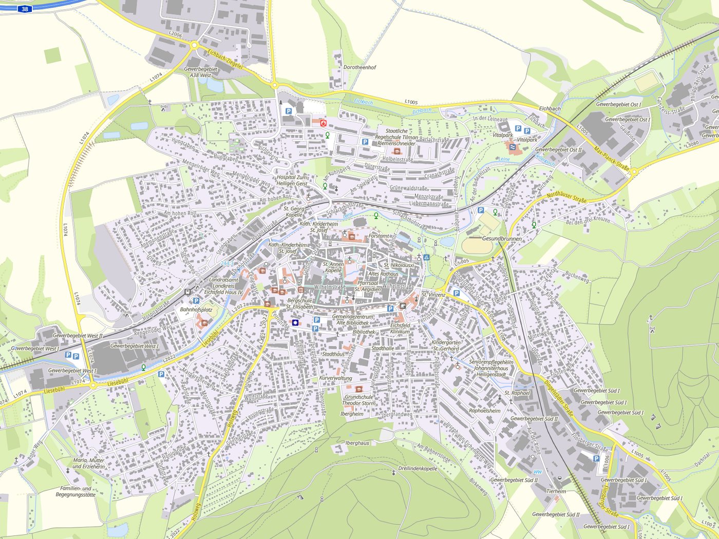 Kartenausschnitt Heilbad Heiligenstadt mit Gewässern