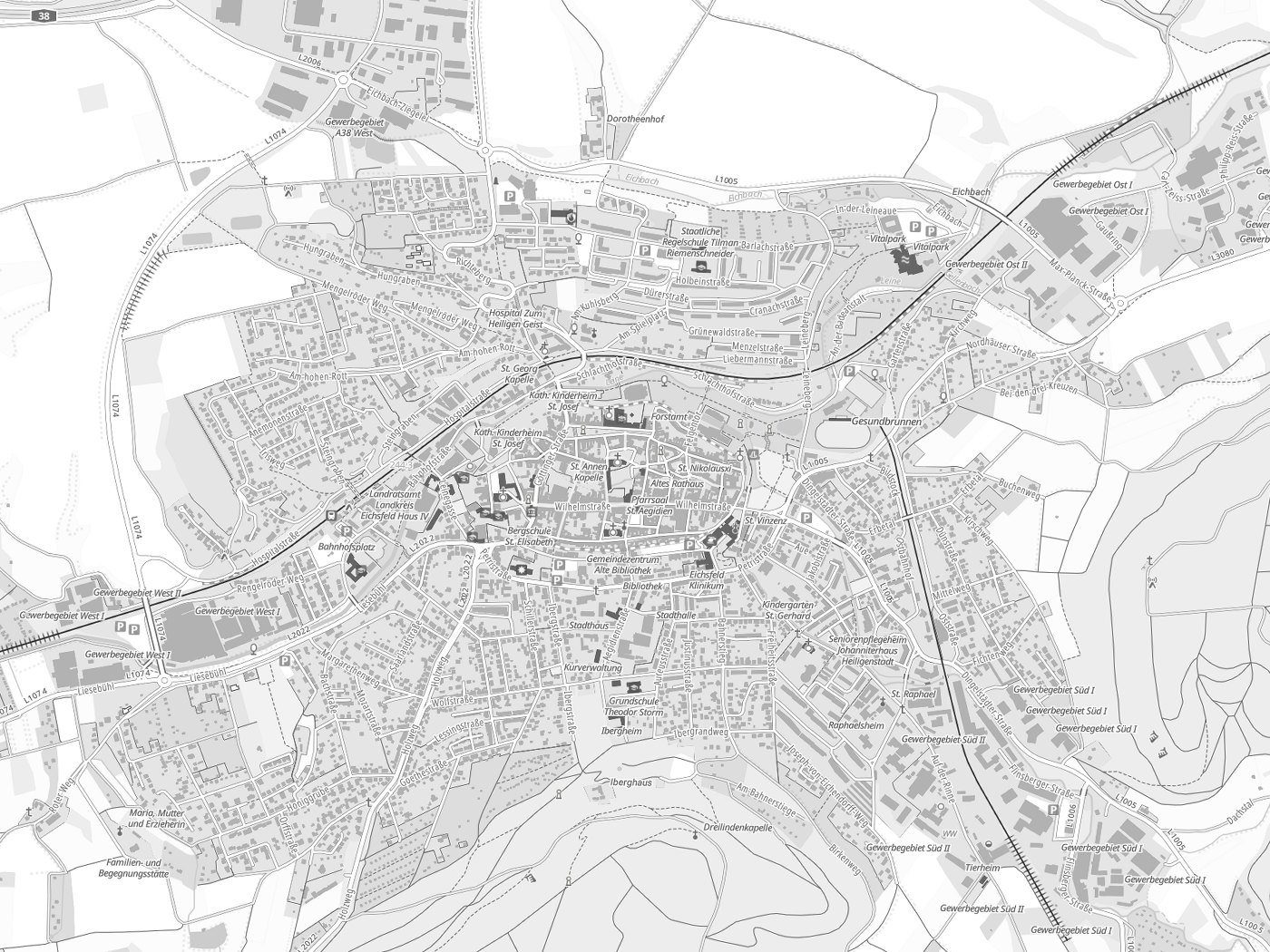 Kartenausschnitt Heilbad Heiligenstadt mit Gewässern