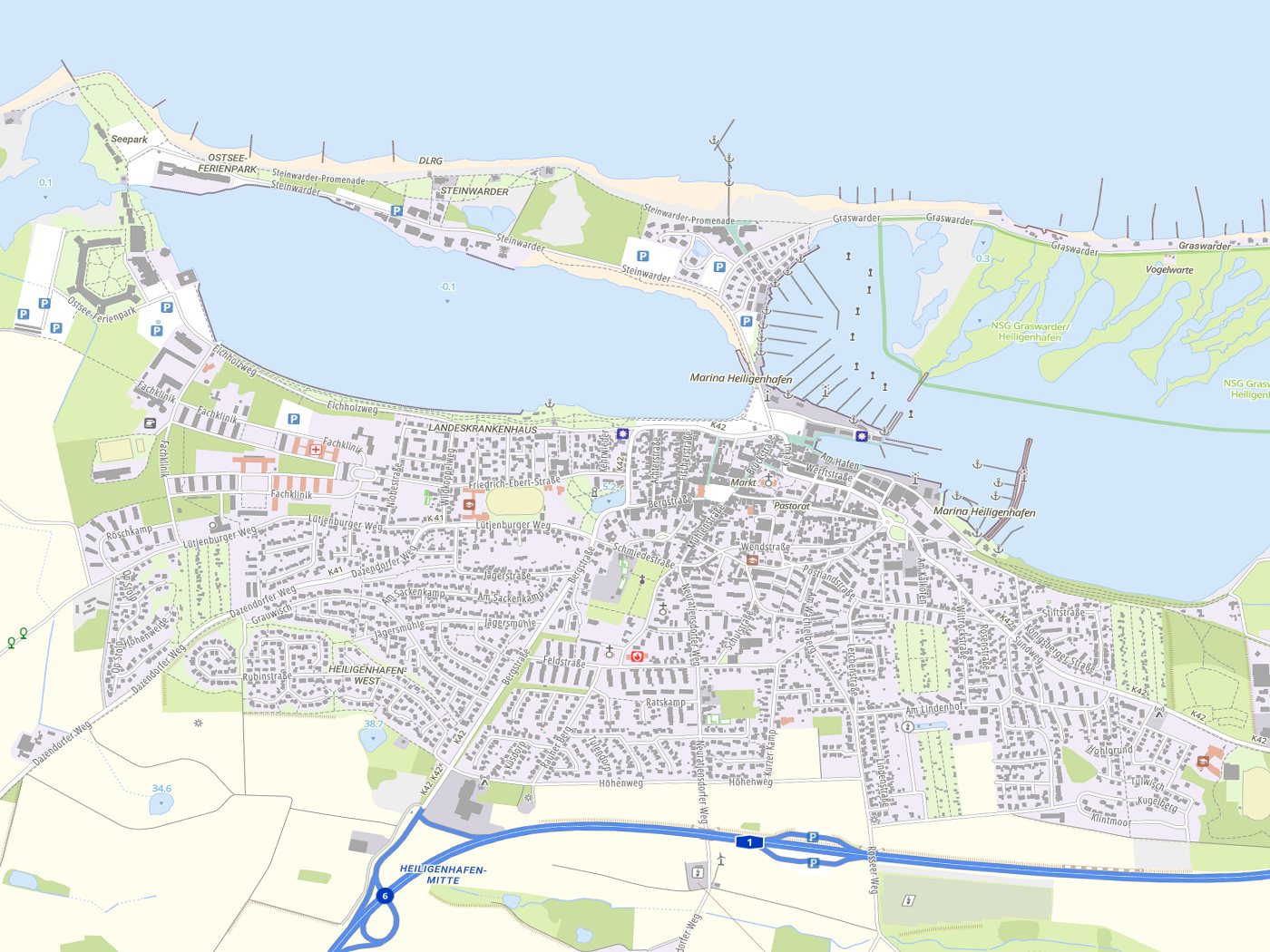 Kartenausschnitt Heiligenhafen mit Gewässern