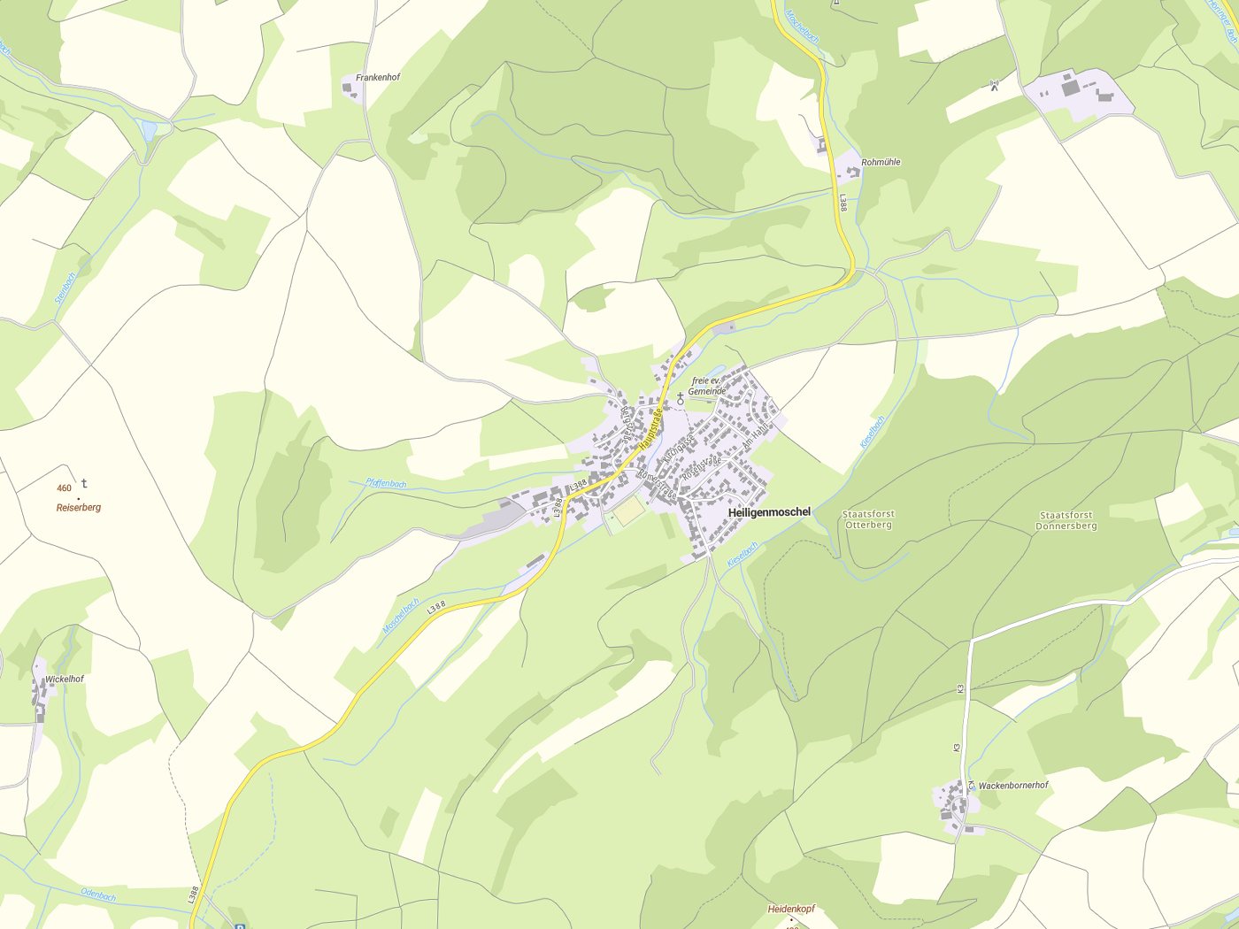 Kartenausschnitt Heiligenmoschel mit Gewässern
