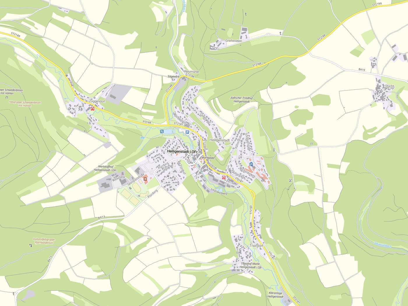 Kartenausschnitt Heiligenstadt i.OFr. mit Gewässern