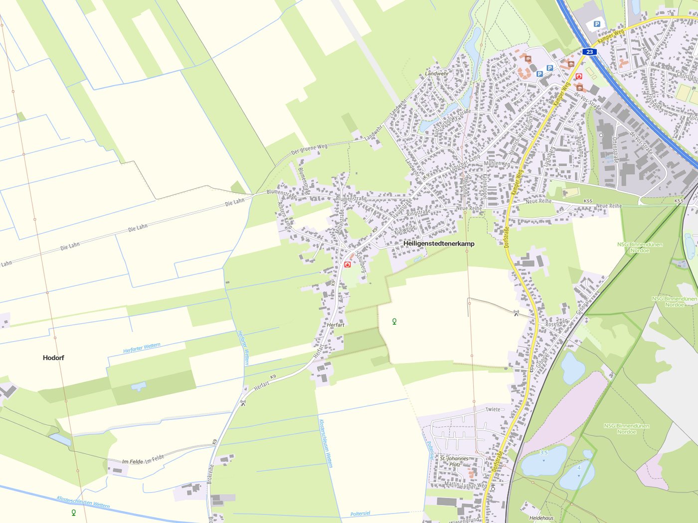 Kartenausschnitt Heiligenstedtenerkamp mit Gewässern