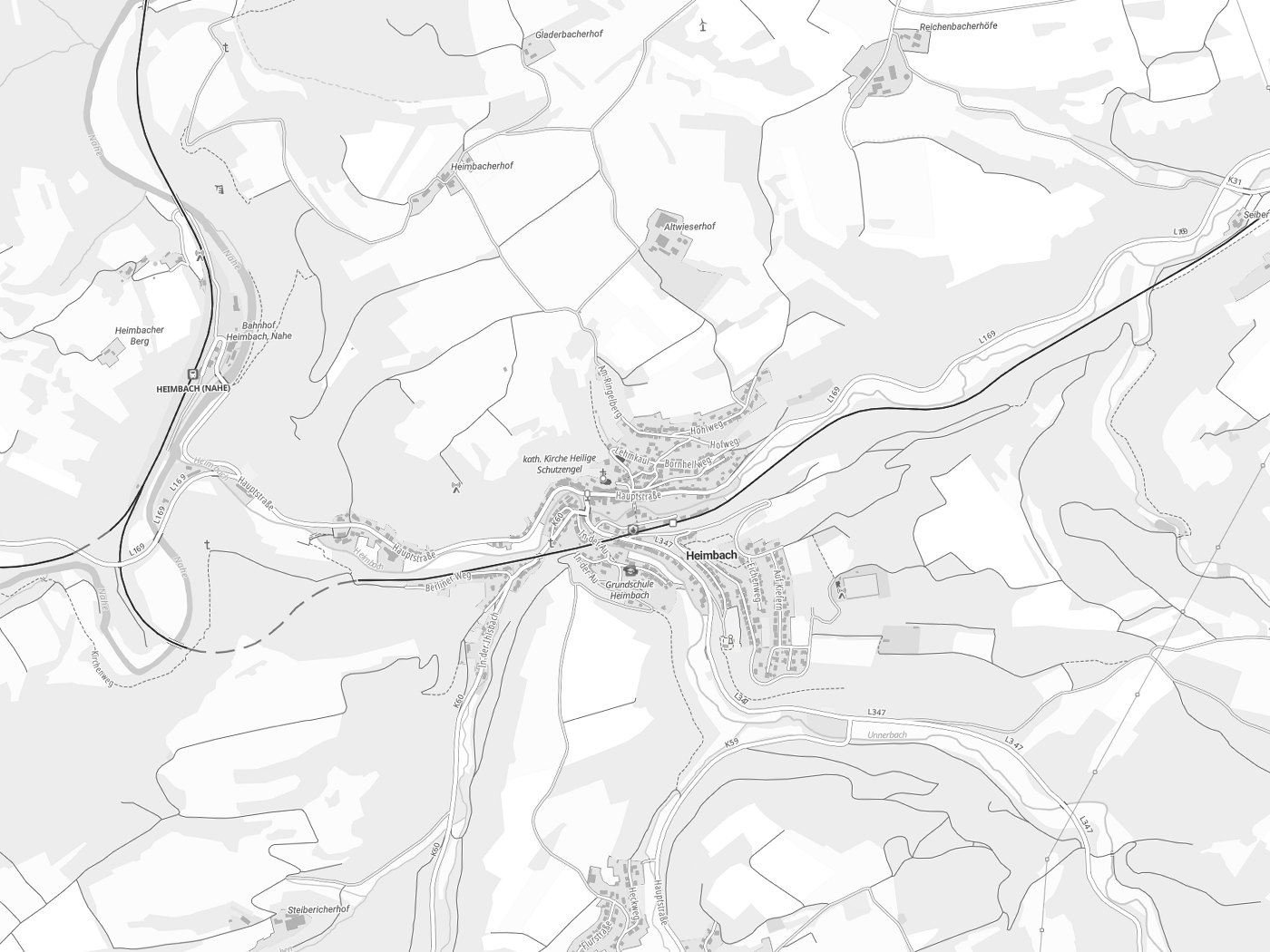 Kartenausschnitt Heimbach mit Gewässern