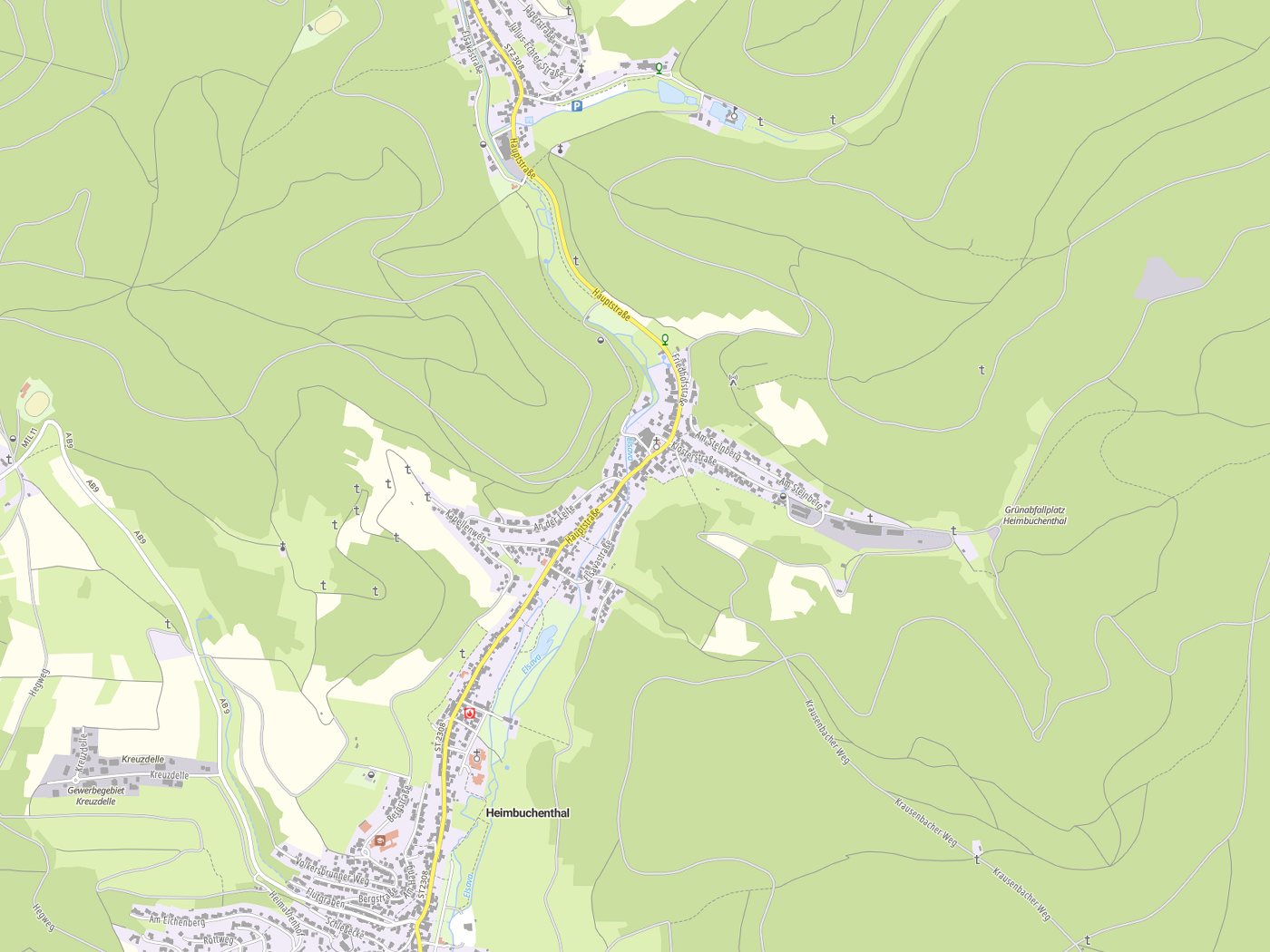 Kartenausschnitt Heimbuchenthal mit Gewässern