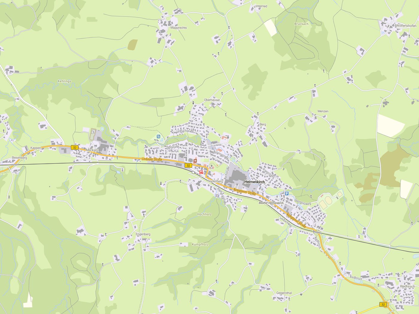 Kartenausschnitt Heimenkirch mit Gewässern