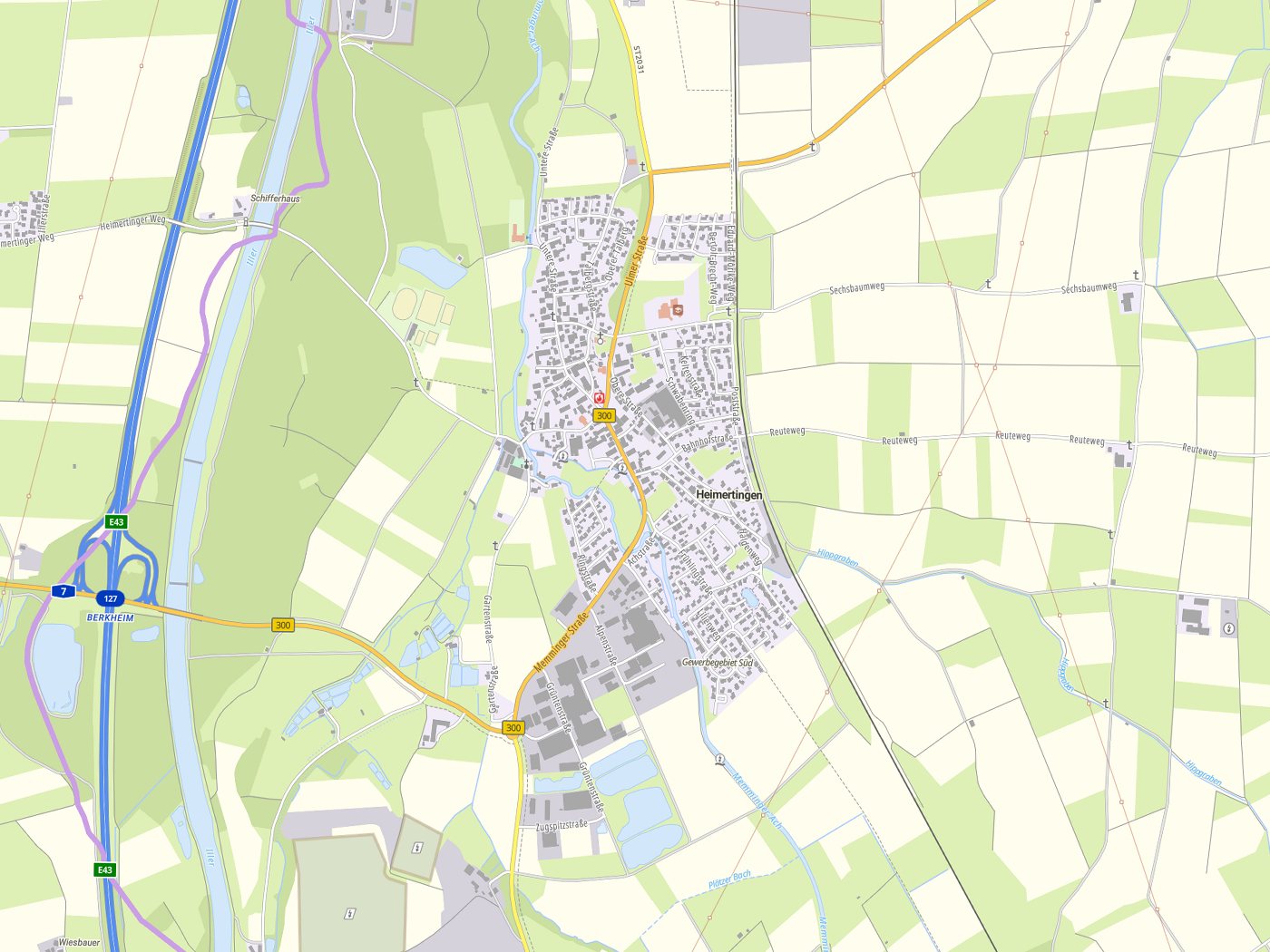 Kartenausschnitt Heimertingen mit Gewässern