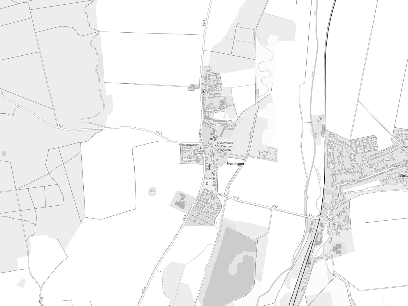 Kartenausschnitt Heiningen mit Gewässern