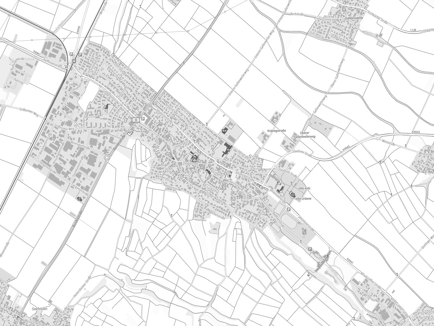 Kartenausschnitt Heitersheim mit Gewässern