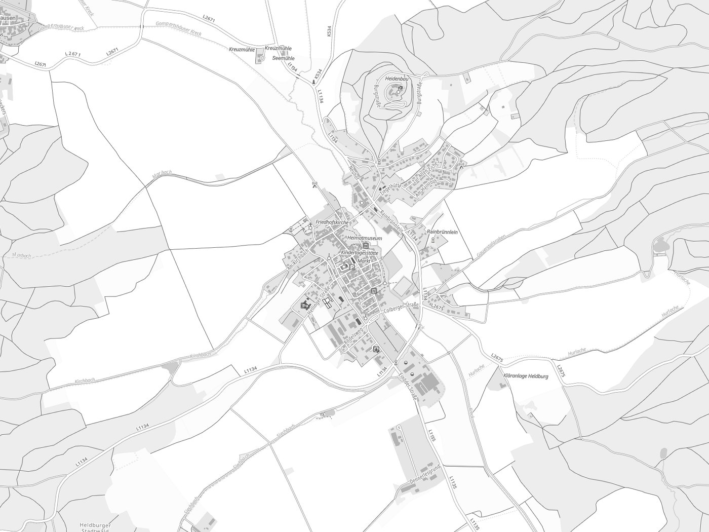 Kartenausschnitt Heldburg mit Gewässern