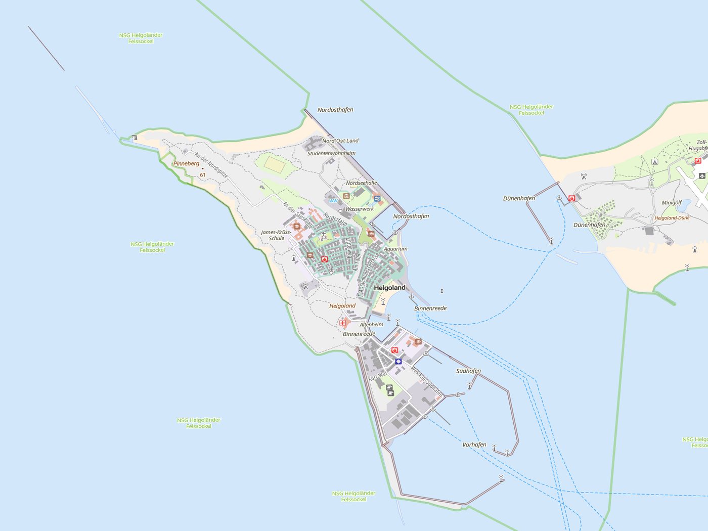 Kartenausschnitt Helgoland mit Gewässern