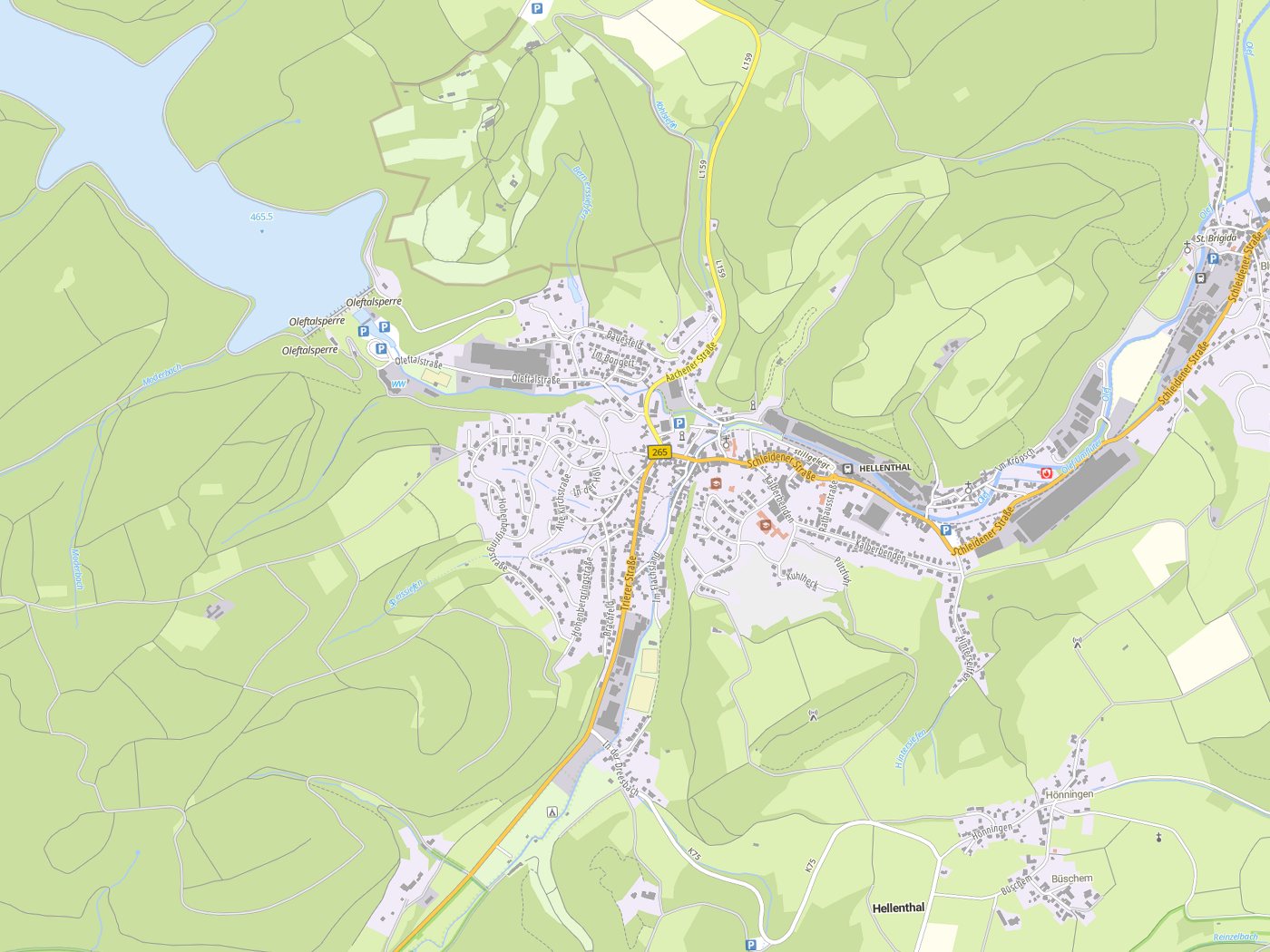 Kartenausschnitt Hellenthal mit Gewässern