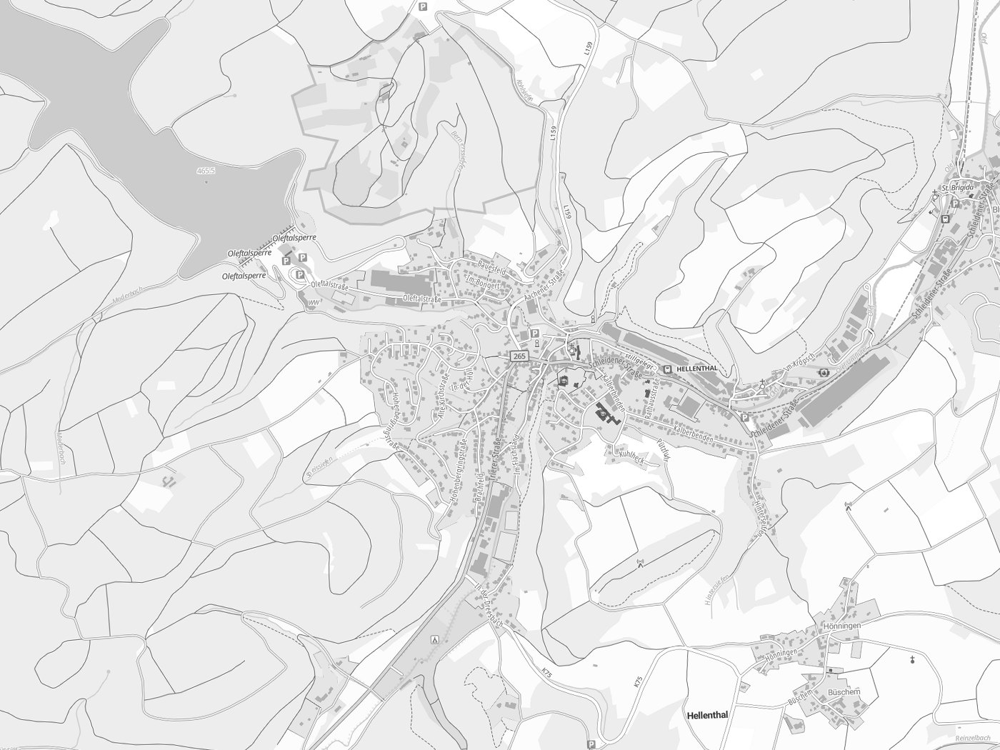 Kartenausschnitt Hellenthal mit Gewässern