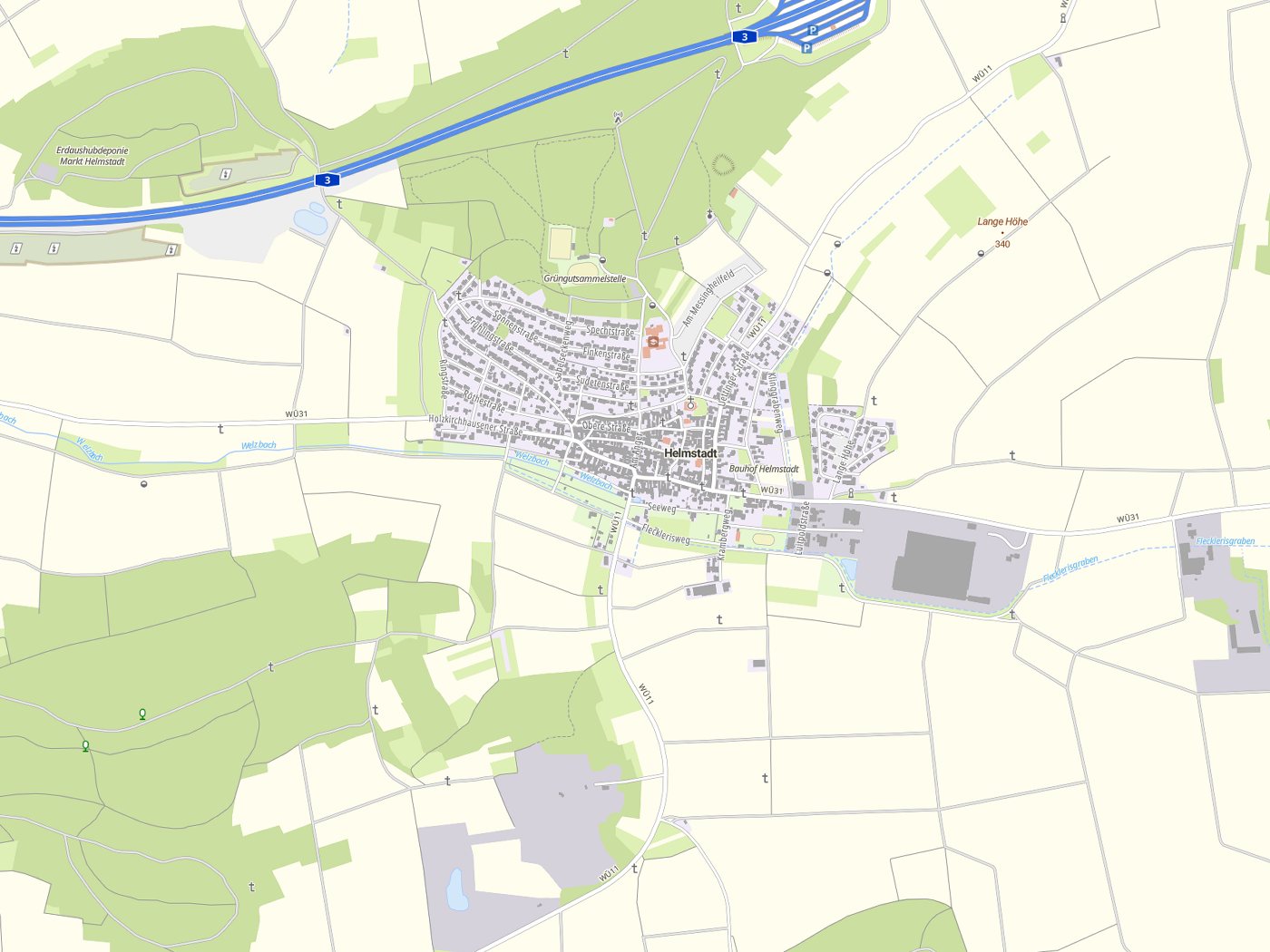 Kartenausschnitt Helmstadt mit Gewässern
