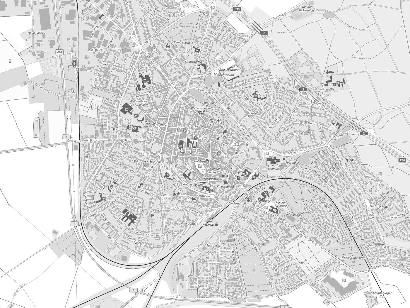 Kartenausschnitt Helmstedt mit Gewässern