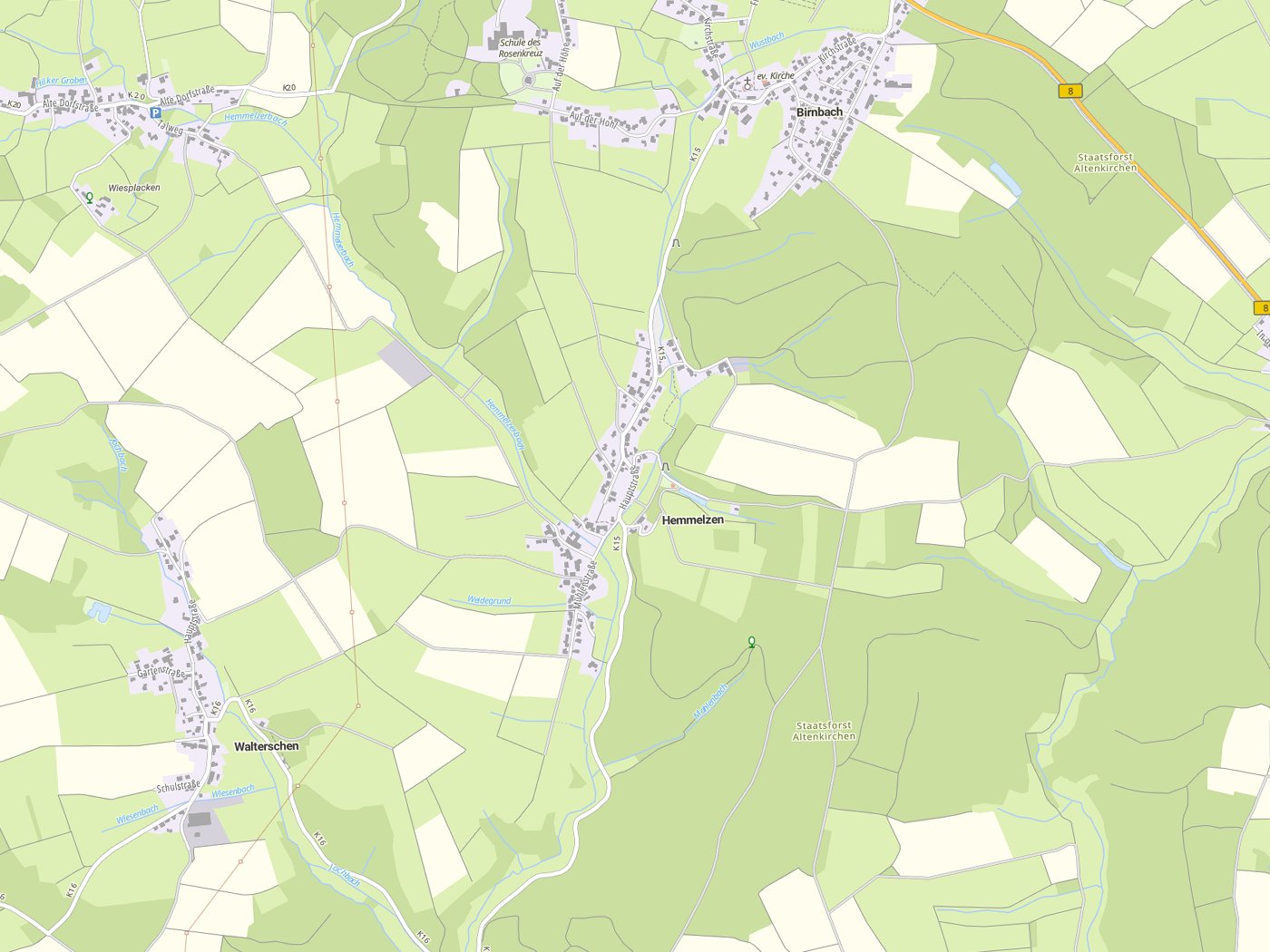 Kartenausschnitt Hemmelzen mit Gewässern