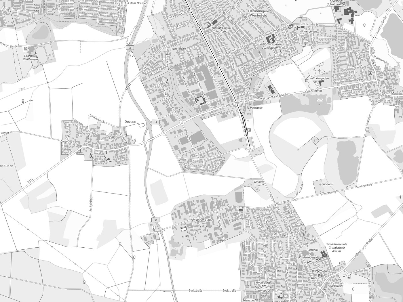 Kartenausschnitt Hemmingen mit Gewässern