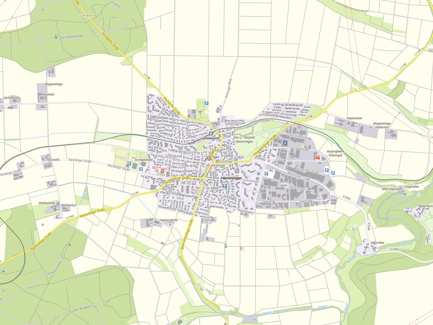Kartenausschnitt Hemmingen mit Gewässern