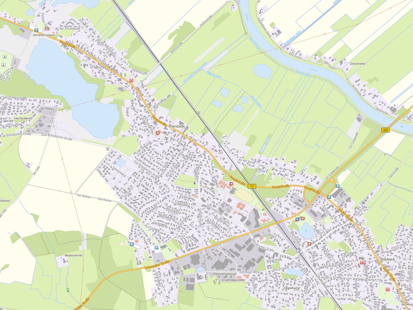 Kartenausschnitt Hemmoor mit Gewässern